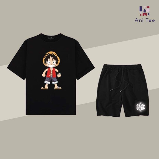 COMBO ÁO THUN COTTON + QUẦN SHORT ONE PIECE - LUFFY HOẠT HỌA 😘