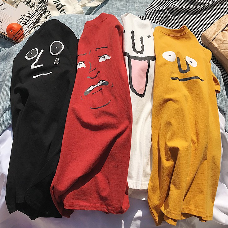 NUZIRO Áo thun  ngắn tay in họa tiết hoạt hình 4 màu lựa chọn phong cách Hàn Quốc vui nhộn