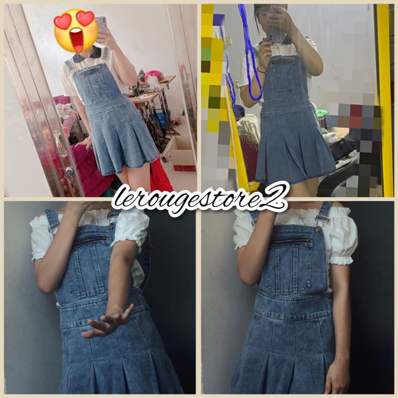Váy yếm jean cá tính đuôi xòe xếp ly siêu phẩm Tik Tok siêu phẩm có size ulzzang style có size