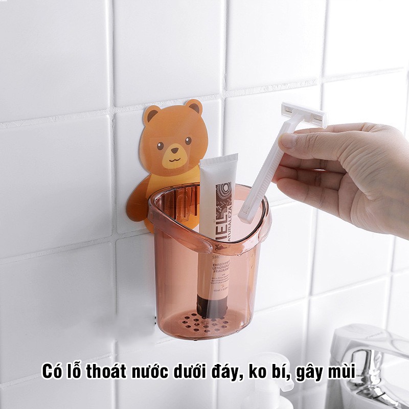 Cốc gấu dán tường đựng bàn chải đánh răng cute trong nhà tắm 2 màu 9.5cm*17cm - QUEENHOUSE QH22