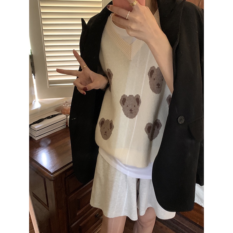 Áo len không tay cổ chữ v form rộng phong cách Hàn quốc