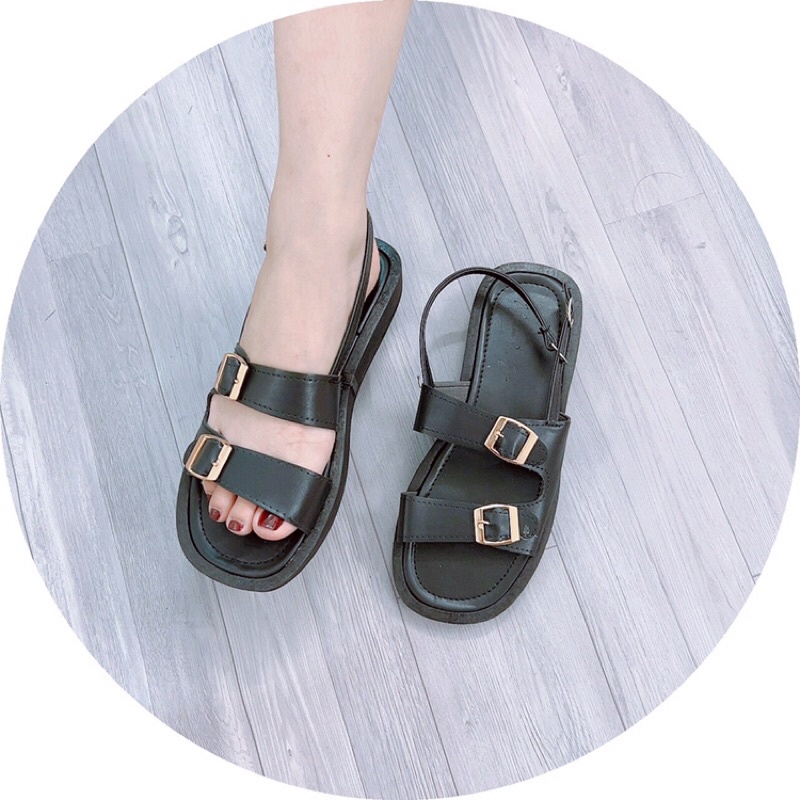 Dép sandal bánh mì hai quai ngang tag khoá vuông đế dày 2cm