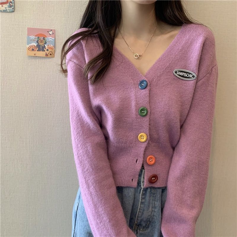 MỚI Áo cardigan dệt kim tay dài cổ chữ V phong cách Hàn Quốc cho nữ