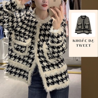 Khoác dạ tweet | áo khoác dạ tweet cổ tròn dài tay caro form basic ulzzang hàn quốc, chất dày dặn quảng châu