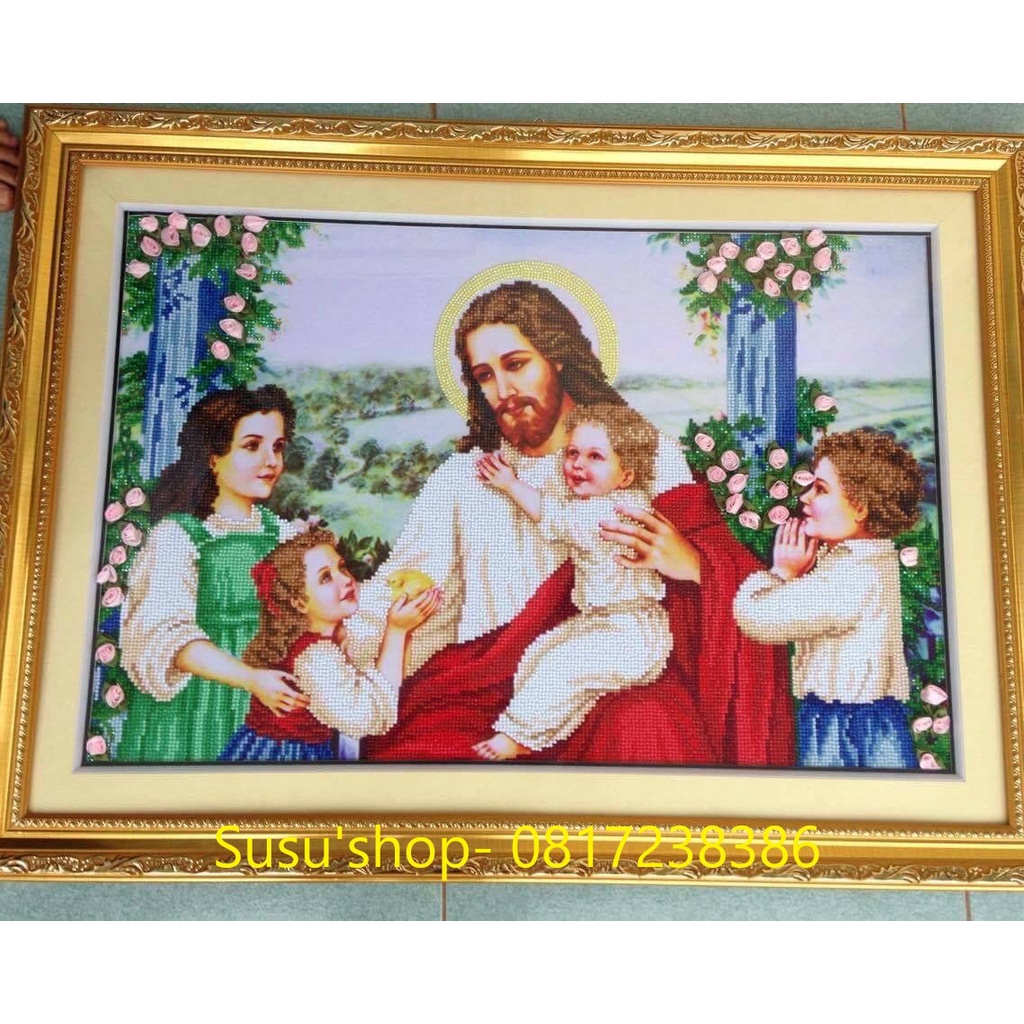 Tranh Đính Đá ABC  3D Chúa Jesus Và Trẻ Em DF2613  KT:75X53CM; tranh thêu A1179