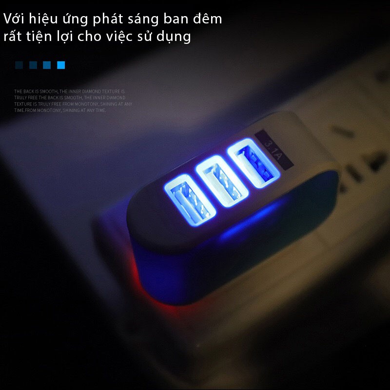 [Mã SR14MAY5 giảm 20K đơn 50K] Đầu Sạc Nhanh 3 Cổng USB CHARGER