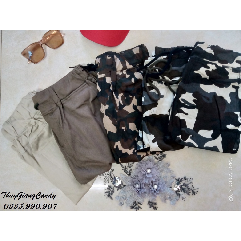 Quần lửng kaki nam nữ họa tiết rằn ri quân đội camo thể thao cá tính 40-60kg