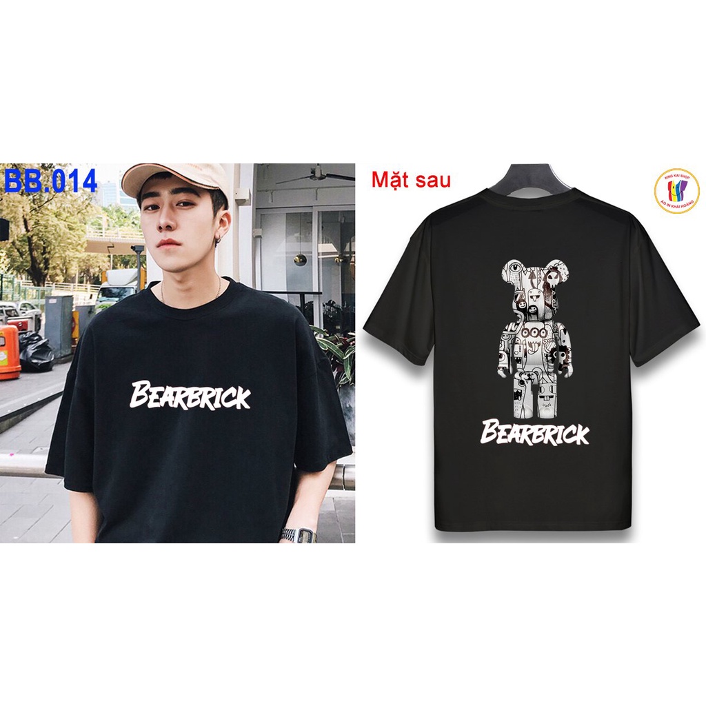 áo phông nữ nam tay lỡ form rộng in 2 mặt hình bearbrick