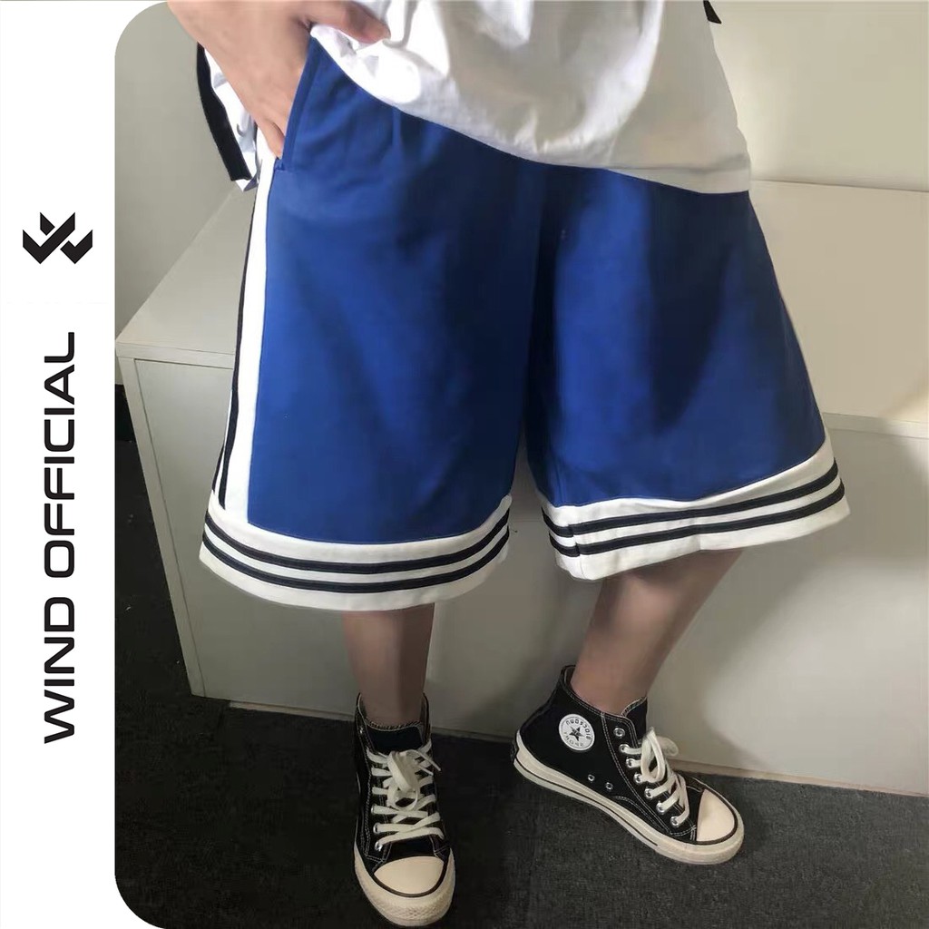 Quần short bóng chày Wind unisex thun lửng Sọc quần đùi nam nữ oversize ulzzang