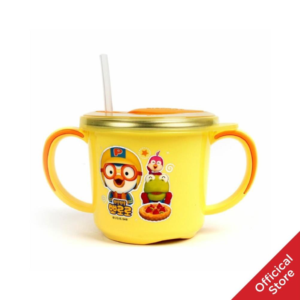 Cốc Tập Uống Nước Inox Pororo (Có Tay Cầm, Có Ống Hút) Pororo Stainless Hand Straw Cup