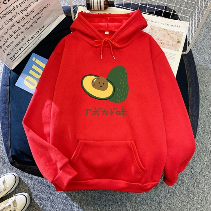 Áo Hoodie Lửng Dài Tay In Họa Tiết Trái Bơ Xinh Xắn Dành Cho Nữ