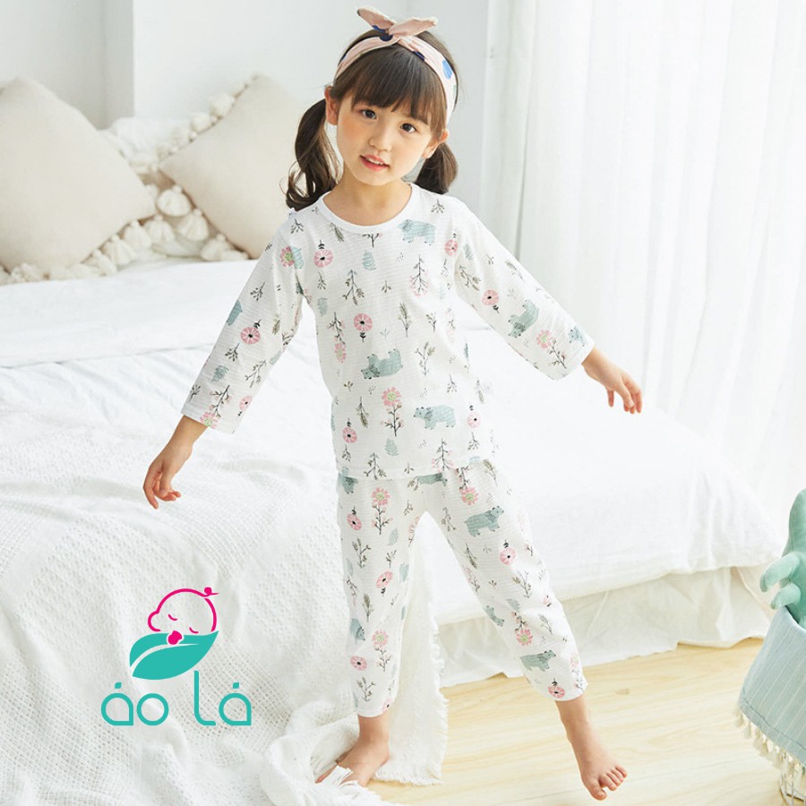 Bộ đồ lửng dài cotton tre cho bé size 11kg-25kg từ 1 tuổi-7 tuổi, đồ bộ dài tay cho bé mặc ngủ