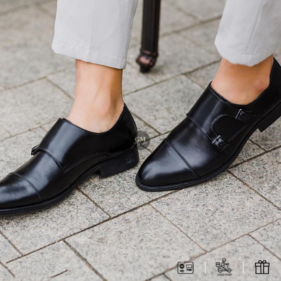 Giày lười tây nam da bò thật bảo hành 1 năm kiểu dáng Double Monkstrap - Mã T163