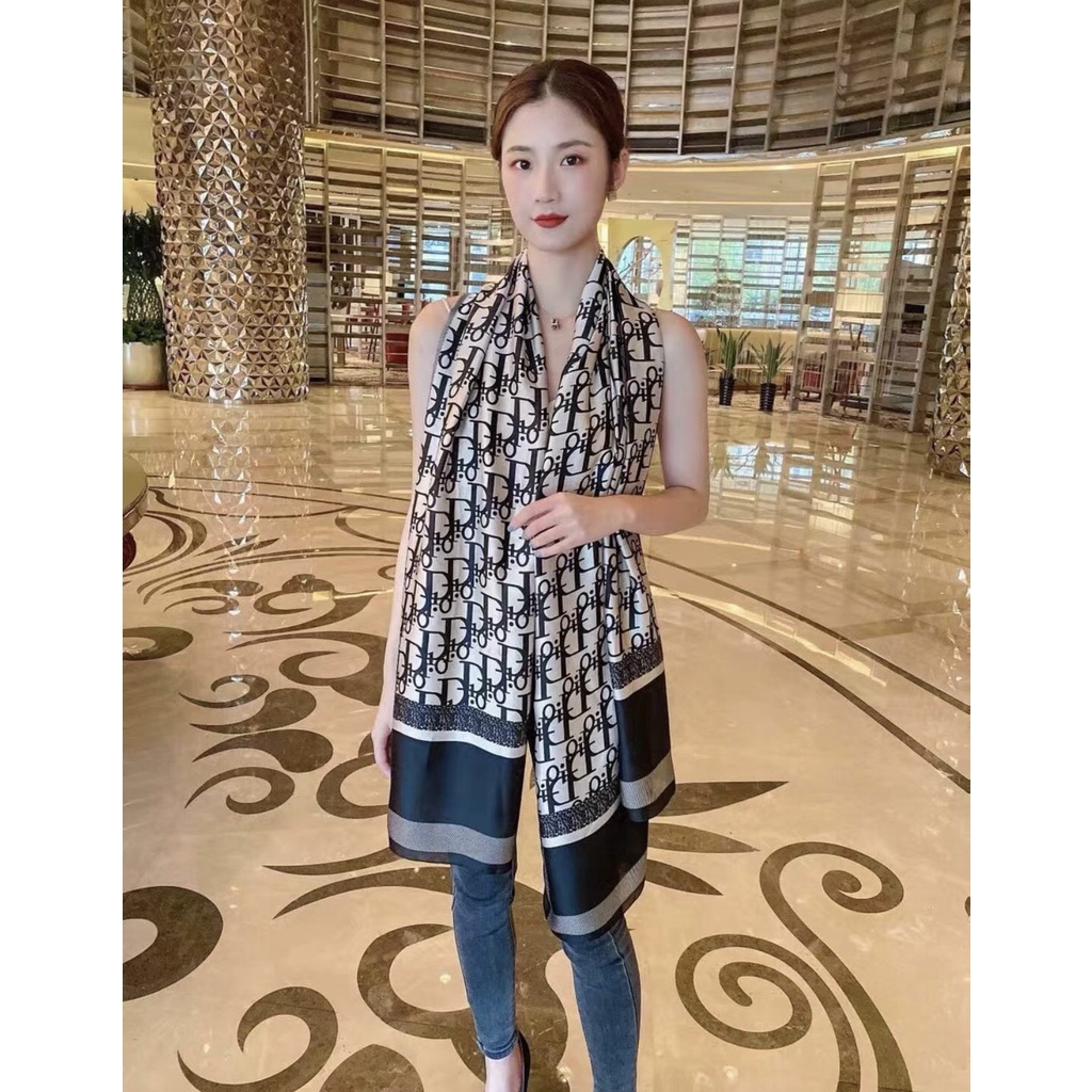 Khăn choàng lụa khăn lụa dáng dài 180x90cm họa tiết thanh lịch nhẹ nhàng