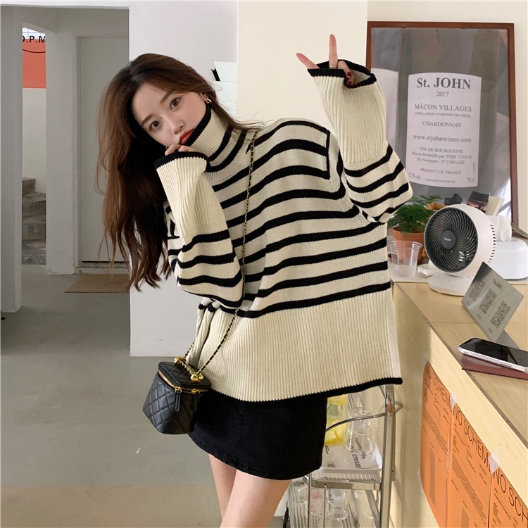 621558#Áo Sweater Dệt Kim Tay Dài Cổ Lọ Dáng Rộng Xẻ Tà Thời Trang Thu Đông 2022 Mới