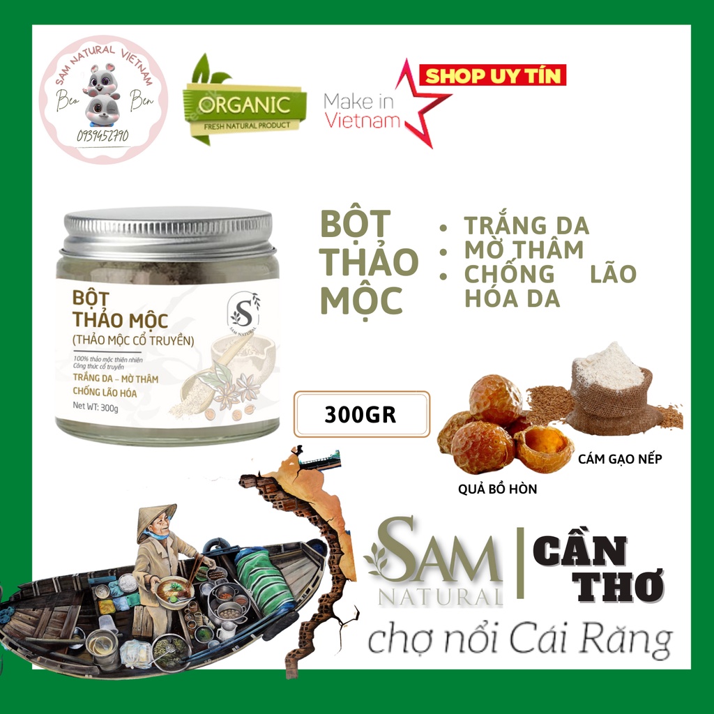 Bột Tắm Thảo Mộc Cổ Truyền Sam Natural 100% Từ Thảo Mộc Qúy Tự Nhiên Hỗ Trợ giảm Mụn Và Viêm Chân Lông,Hũ 300g HandMade
