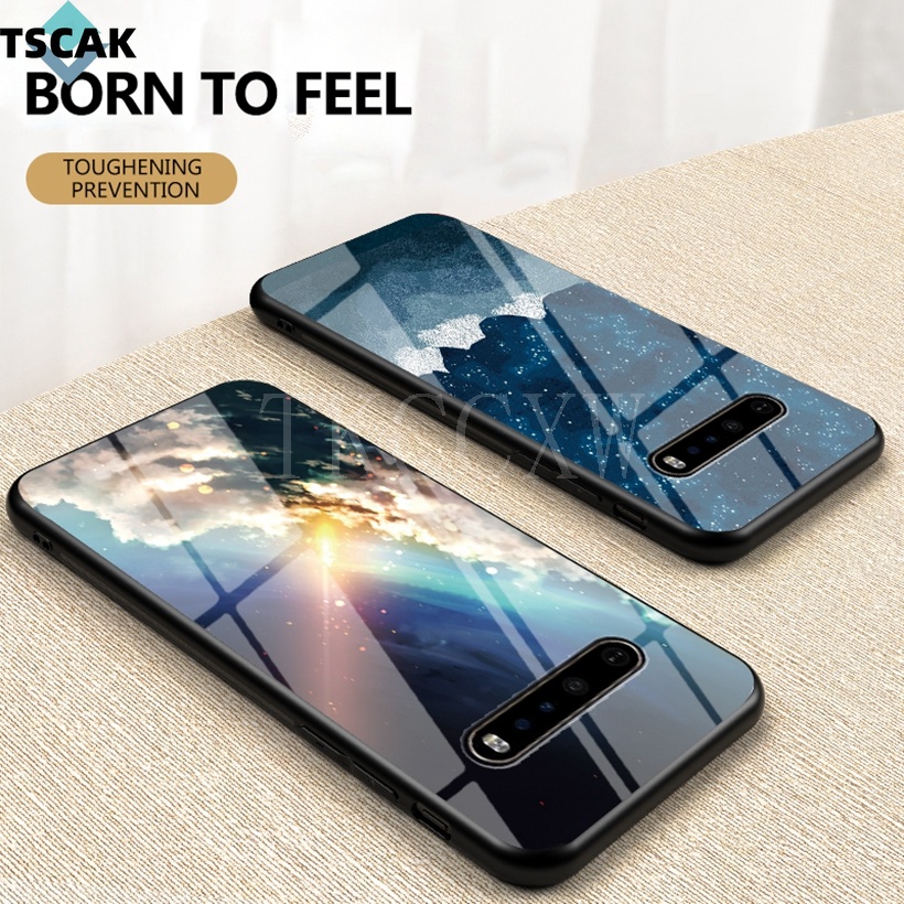 Ốp Điện Thoại Cứng Mặt Kính Cường Lực Góc Mềm Hình Bầu Trời Đầy Sao Màu Gradient LG G6 G7 G8 ThinQ V60 ThinQ