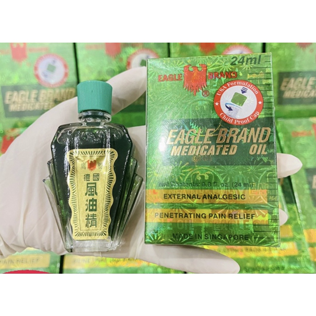 Dầu Gió Xanh Con Ó 2 Nắp Chính Hãng Mẫu Mới Đạt Chuẩn Xuất Mỹ Made In Singapore 24ml, Tem In