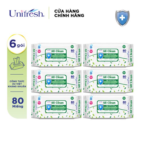 Combo 6 khăn giấy Unifresh ALL CLean Wtp 80Pcs 80X24 Np