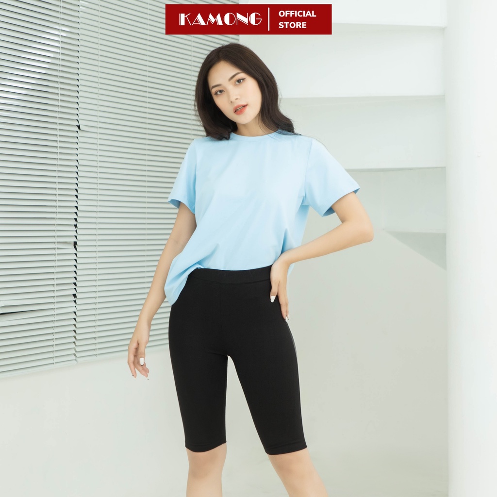 Quần legging ngố nữ KAMONG vải cotton dẻo co dãn tốt cạp cao dáng lửng ngắn LG002