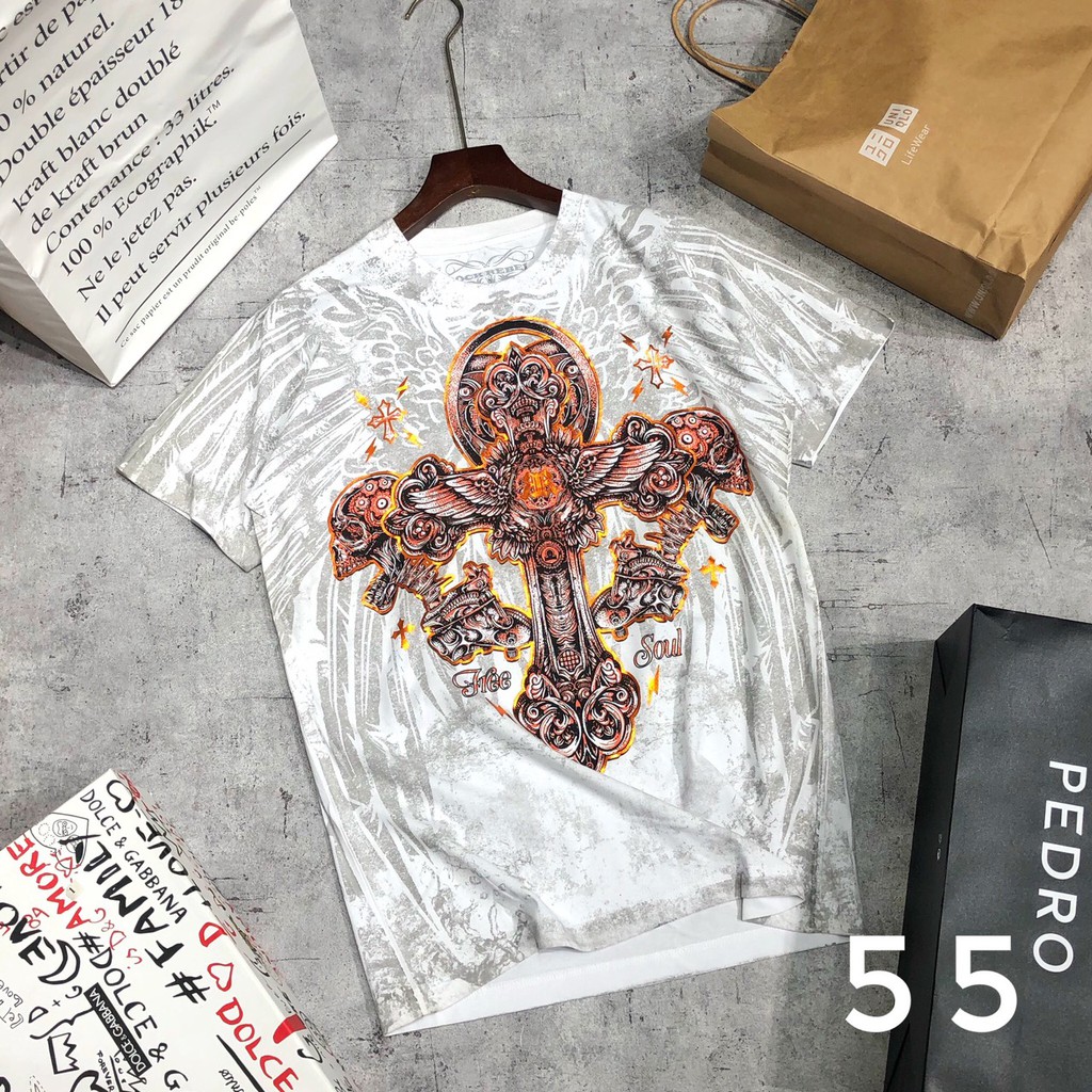 Áo phông nam áo thun bigsize họa tiết KONFLIC DOMINATION ED HARDY cao cấp AHM 55