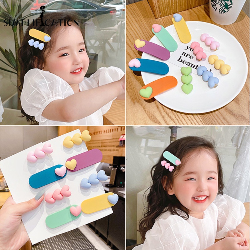 Bộ Kẹp Tóc Hình Trái Tim/Trái Tim Màu Kẹo Đơn Giản Thời Trang Không Để Lại Dấu Vết