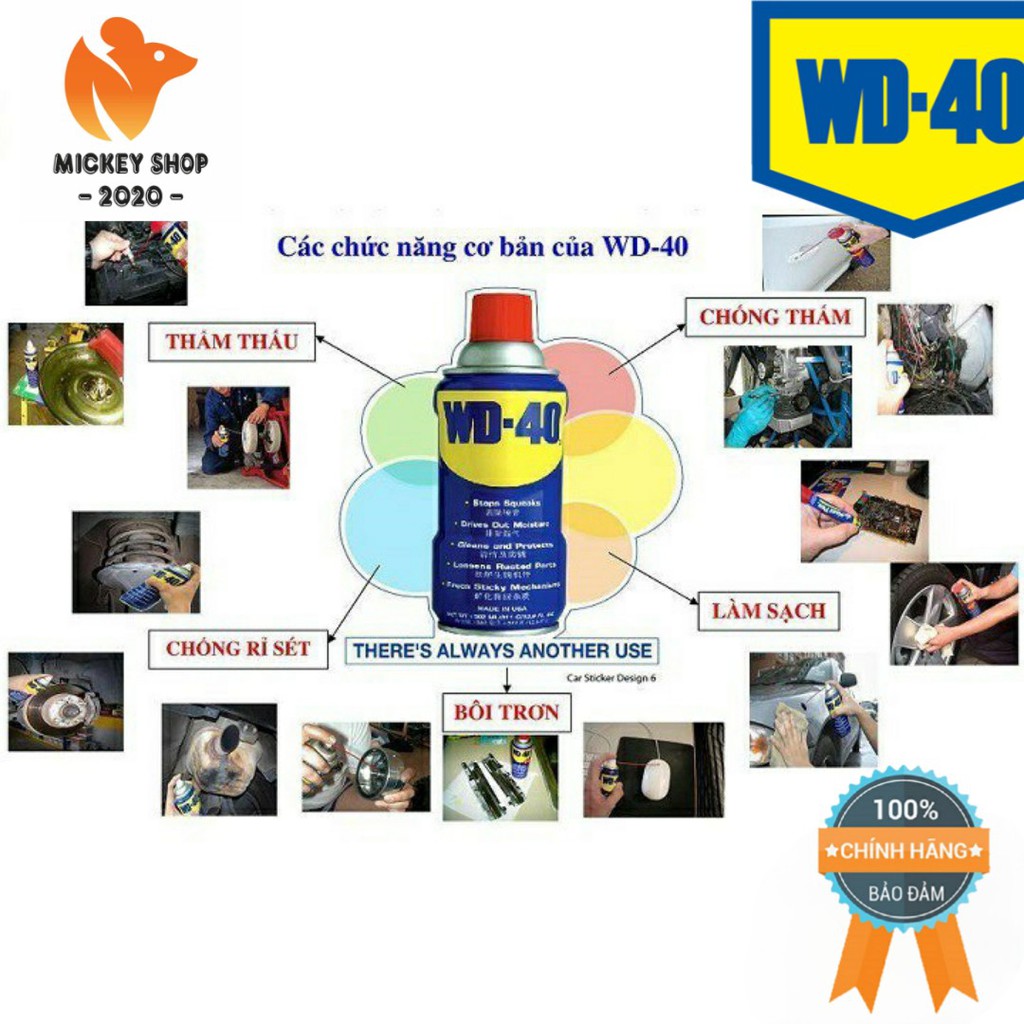 [DÙNG NHIỀU] Chai xịt Bôi trơn Làm sạch Thẩm thấu Chống ẩm WD-40 Multi-Use Product 191ml / 300ml / 412ml