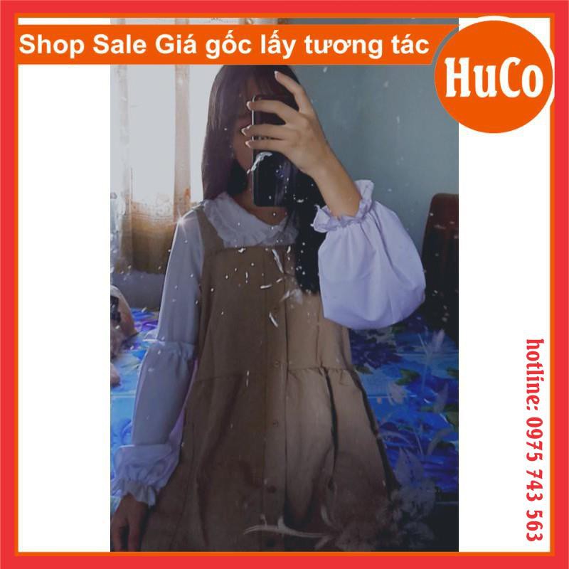 sét đầm nữ🦋sét váy yếm babydoll gồm hai món áo cổ bèo + yếm đũi cúc dọc thân vải mềm mịn freesize dáng ulzzang,vintage