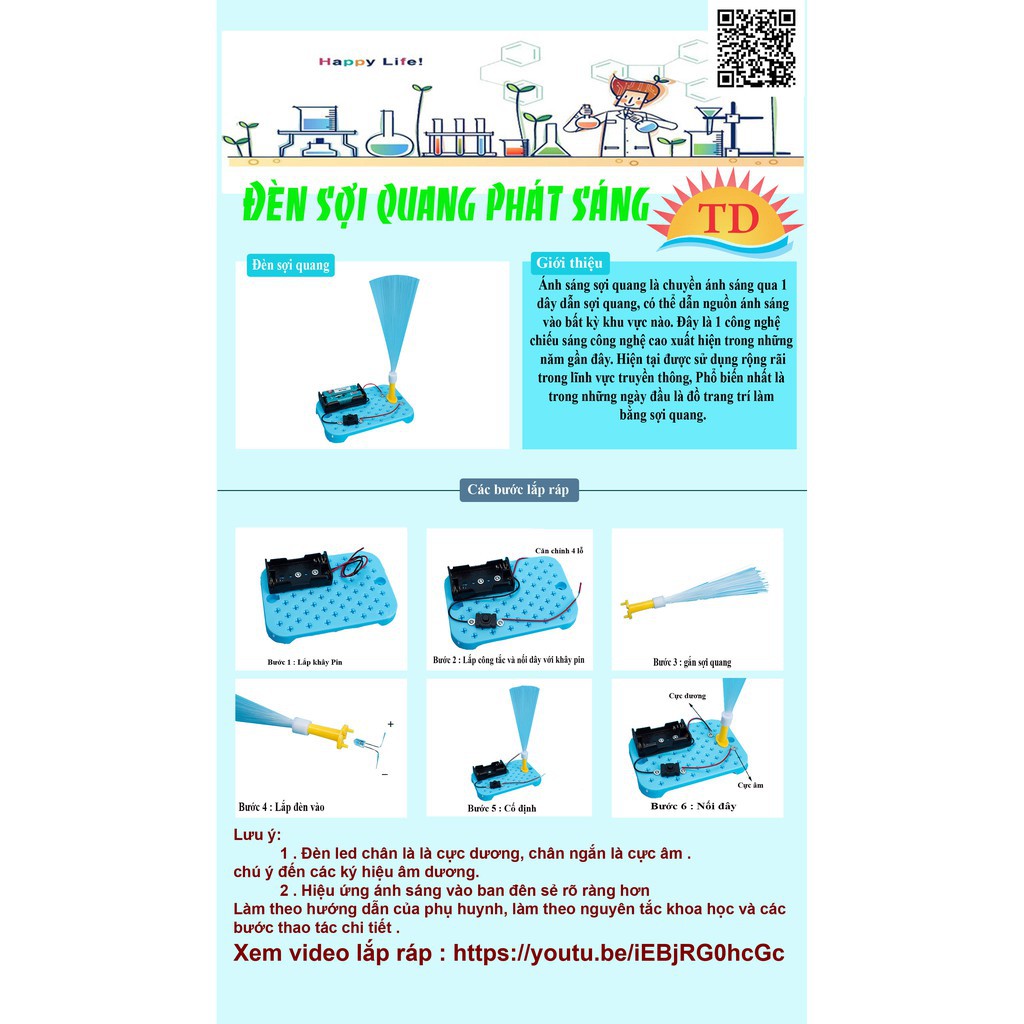 Bộ thực hành tự làm đèn sợi quang phát sáng