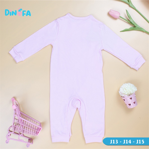 Jumpsuit cho bé 0-9m màu hồng, Bodysuit dài tay cho bé 100% cotton, quần áo sơ sinh hình mặt cười, cúc bên_J13-J15