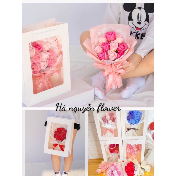 [Combo hoa hồng sáp tặng kèm túi thiệp] Bó hoa hồng sáp 10 bông (mẫu giấy ngẫu nhiên)