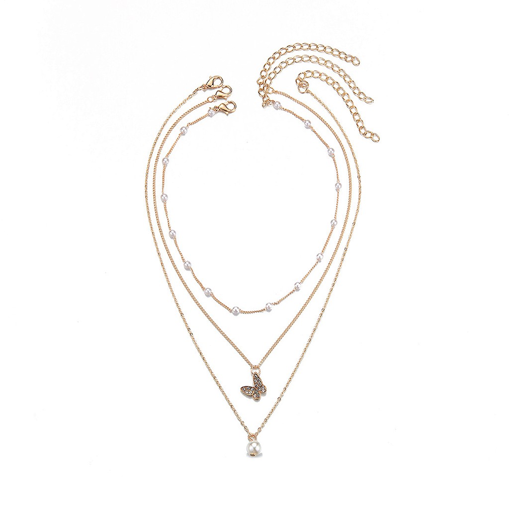 Dây chuyền hợp kim hình bướm/ đính ngọc trai nhân tạo xinh xắn dành cho nữ