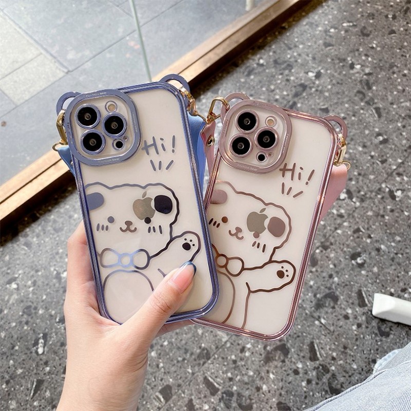 Hi Ốp Điện Thoại Hình Gấu Có Dây Đeo Cho iphone 15 pro max 14 13 12 11