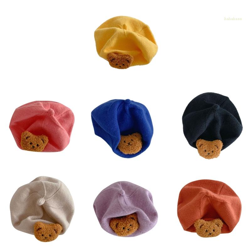 Mũ Beanie Dệt Kim Hình Gấu Dễ Thương Cho Bé Sơ Sinh