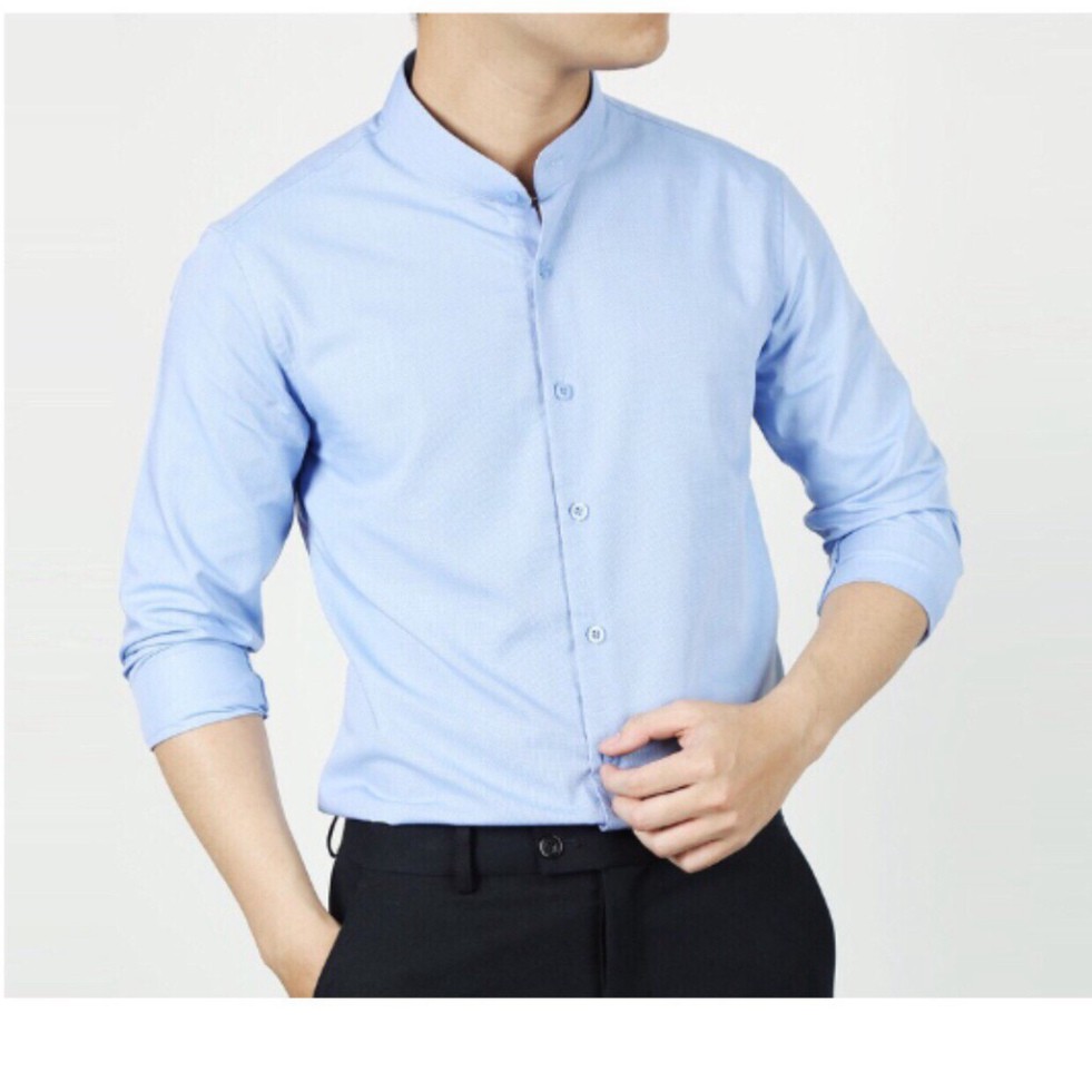 Áo sơ mi  CỔ TÀU dài tay kiểu dáng Hàn Quốc , vải lụa thái mềm mịn , chống nhăn cao cấp | BigBuy360 - bigbuy360.vn