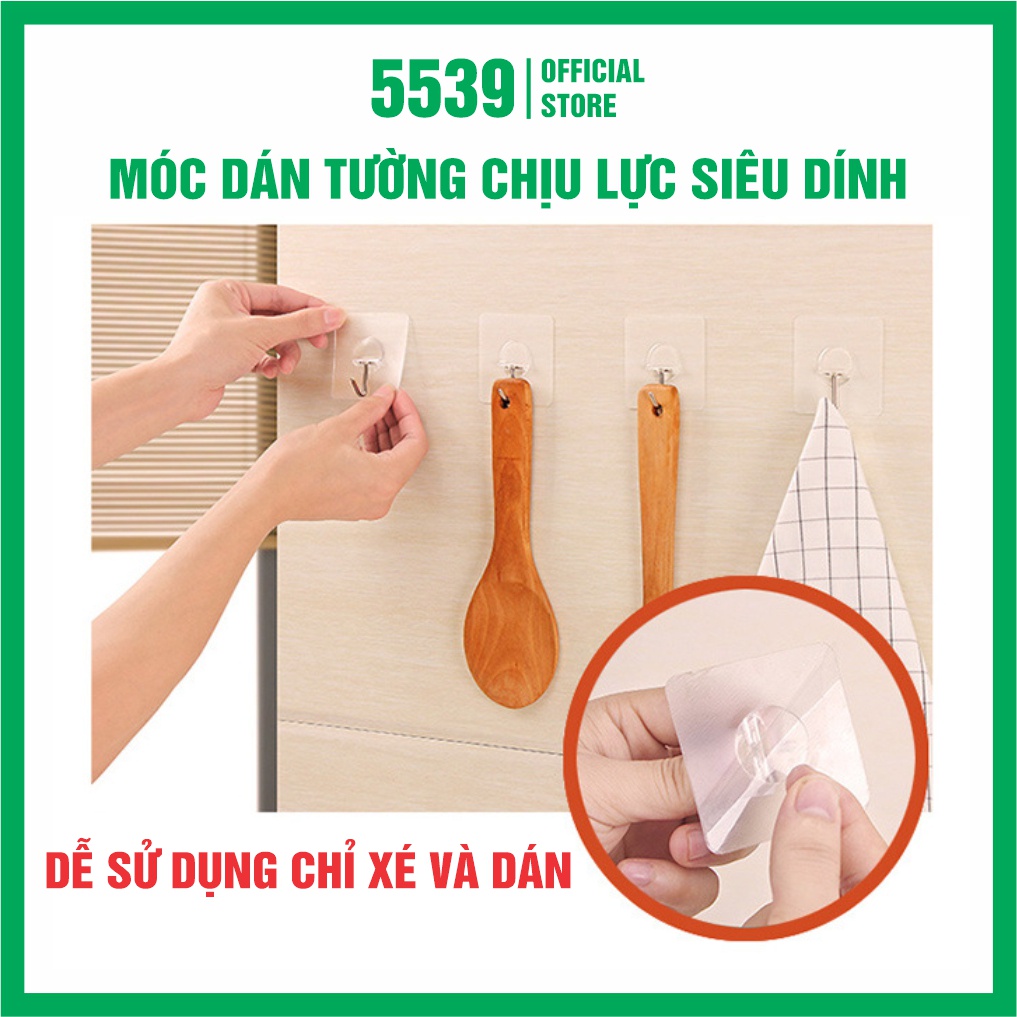 Móc dán tường chịu lực, bộ 5 móc dán tường siêu dính trong suốt đa năng thích hợp mọi bề mặt 6 x 6 cm giá rẻ - Shop 5539