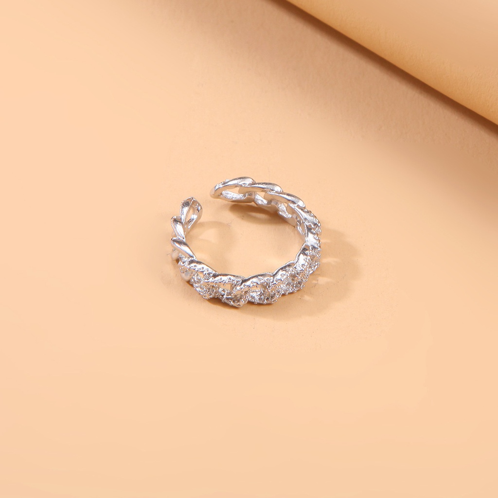 Nhẫn nam nữ chỉnh được kích thước hoạt tiết xích đan xen màu bạc xinh xắn đơn giản thanh lịch NX