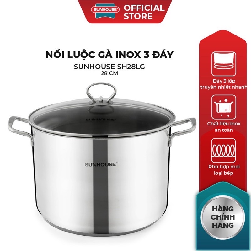 Nồi luộc gà inox 3 đáy nồi cỡ lớn SUNHOUSE SH28LG - siêu tiện lợi