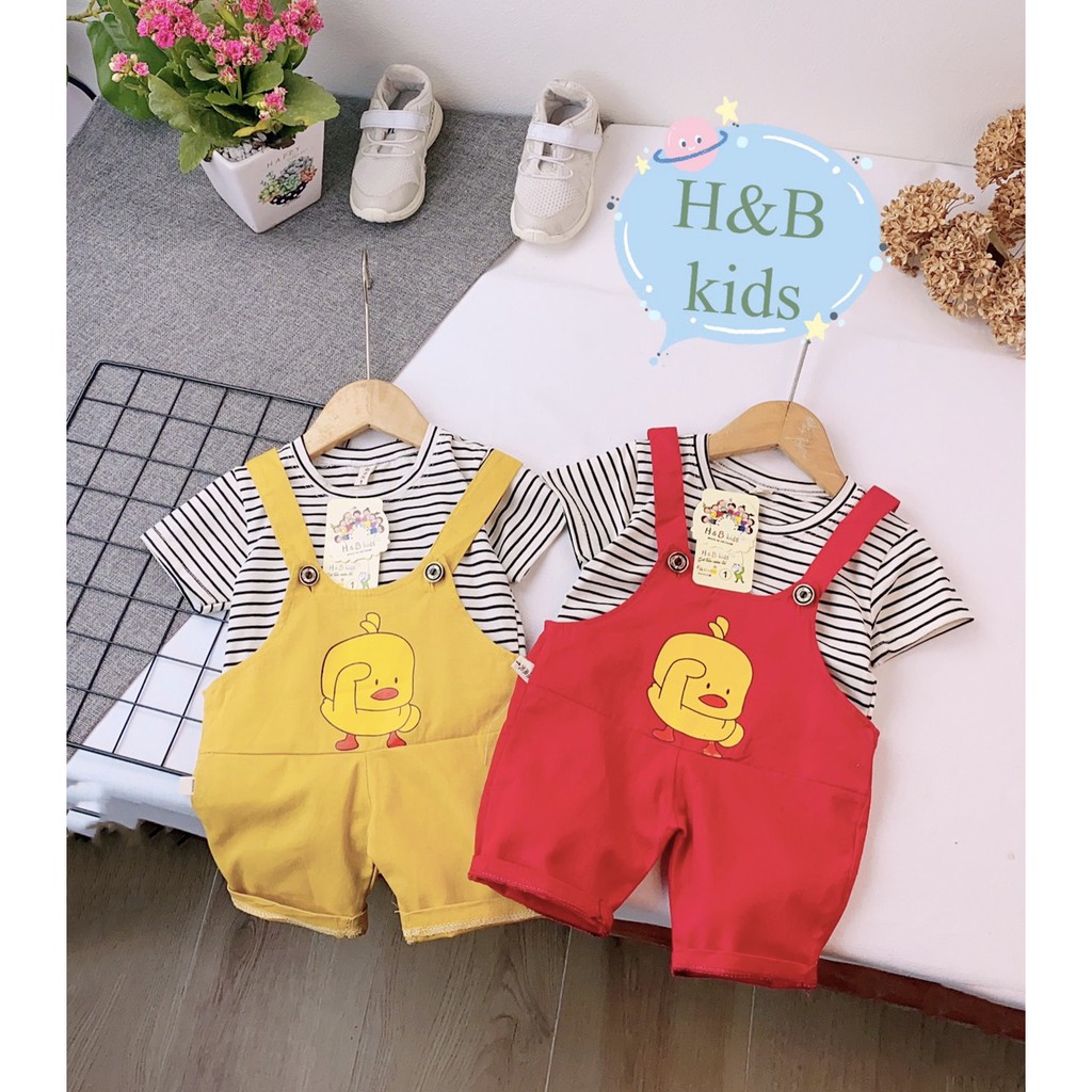 Set Yếm Vịt Vàng Chất Liệu Kaki Phối Áo Thun Kẻ Cực Xinh Cho Bé V269 - NamKidShop