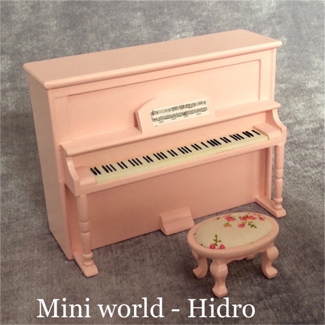 Mô hình đàn piano mini bằng gỗ trang trí nhà búp bê.