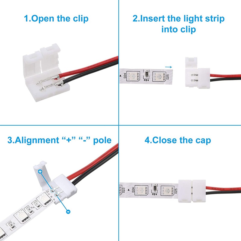 Set 24 Đầu Nối Dây Đèn LED 8mm 2 Pin Linh Hoạt SMD 3528 2835 Nhiều Màu Sắc Tiện Dụng