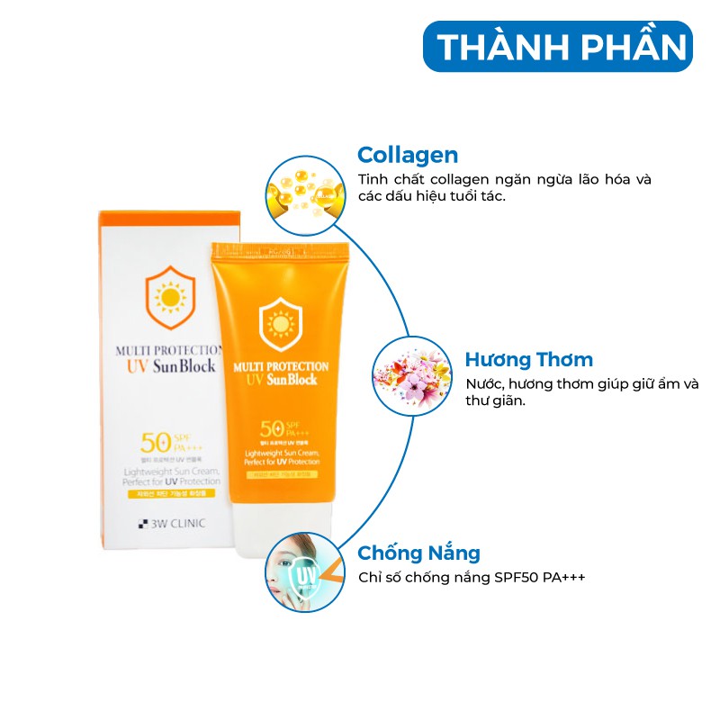 Kem chống nắng Multi Protection Uv Sun Block 3W Clinic Hàn Quốc 70ml [Chính Hãng Hàn Quốc]