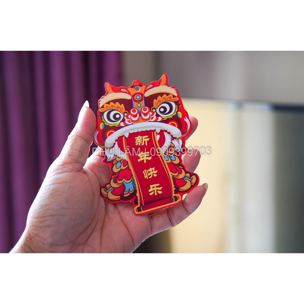 SET 10 HÌNH LÂN 2 MẶT TRANG TRÍ TẾT TREO CÂY MAI, Đào Đông, con lân may mắn