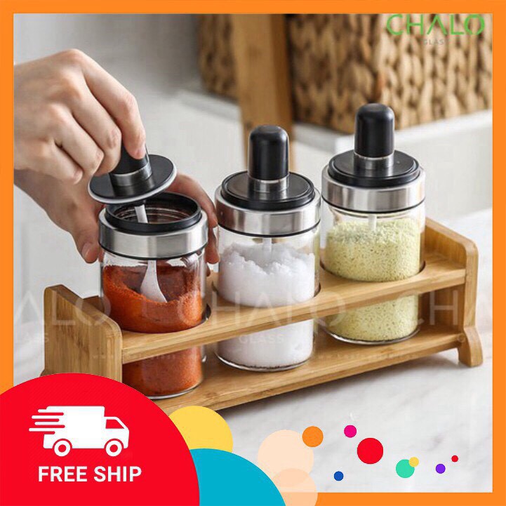 [LOẠI1-FREESHIP] Lọ Đựng Gia Vị Thủy Tinh Nắp Liền Thìa Hũ Gia Vị Thủy Tinh MS009