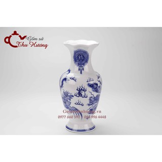 Lọ cắm hoa ban thờ rồng phượng miệng lượn_Đồ thờ Bát Tràng
