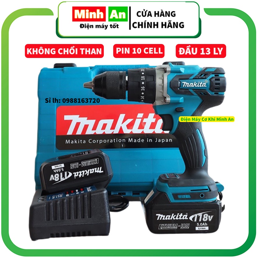 Máy khoan pin cầm tay, máy bắn vít không chổi than MAKITA 118V pin 10 cell đầu 13mm máy siêu khỏe bảo hành 12 tháng