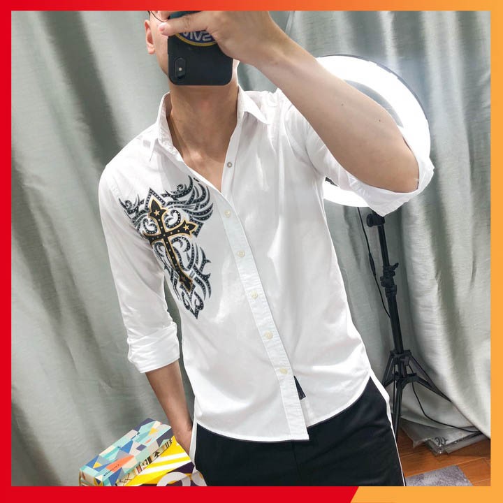 Áo sơ mi nam body dài tay đen trắng chất cotton lụa SMKONF | BigBuy360 - bigbuy360.vn