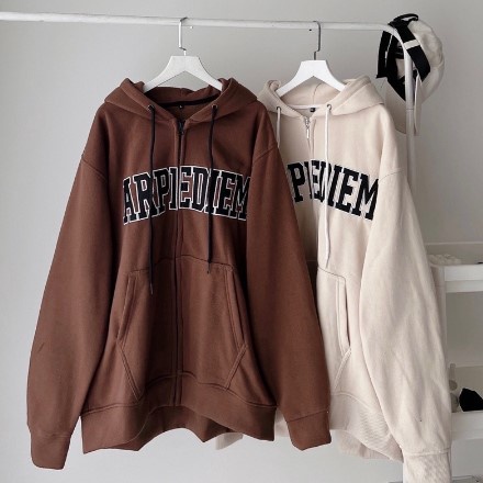 Áo Khoác Hoodie Unisex Zip Nỉ Bông CARPI  màu KEM/NÂU  Nam nữ unisex/Áo hoodie dây kéo nữ có mũ form rộng JEJUL