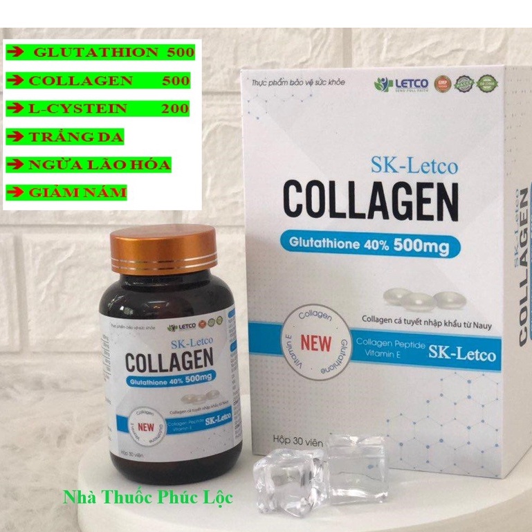 Viên uống trắng da, mờ nám Collagen + Glutathion. Hộp 30 viên