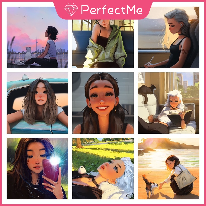 Bộ tranh đính đá 5D họa tiết cô gái xinh đẹp độc đáo kích thước 30x40cm DIY dùng trang trí nhà cửa